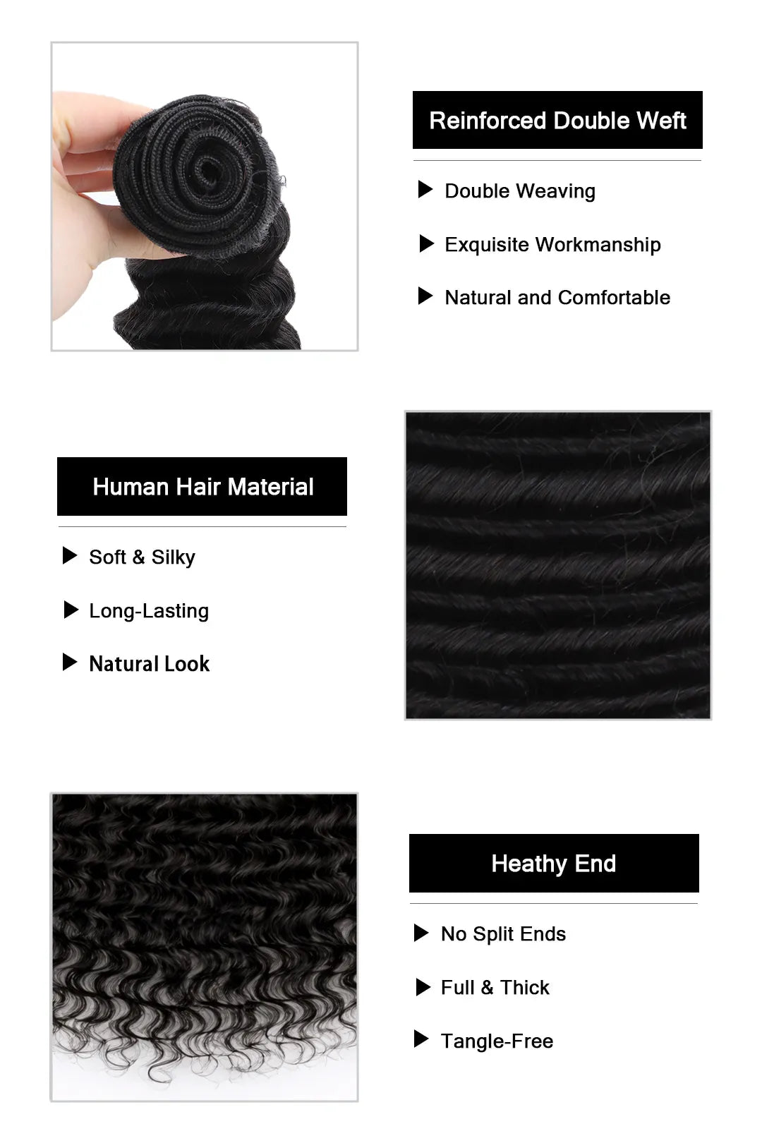 Brazilian Hair Bundle Deep Wave Natural Color 10A