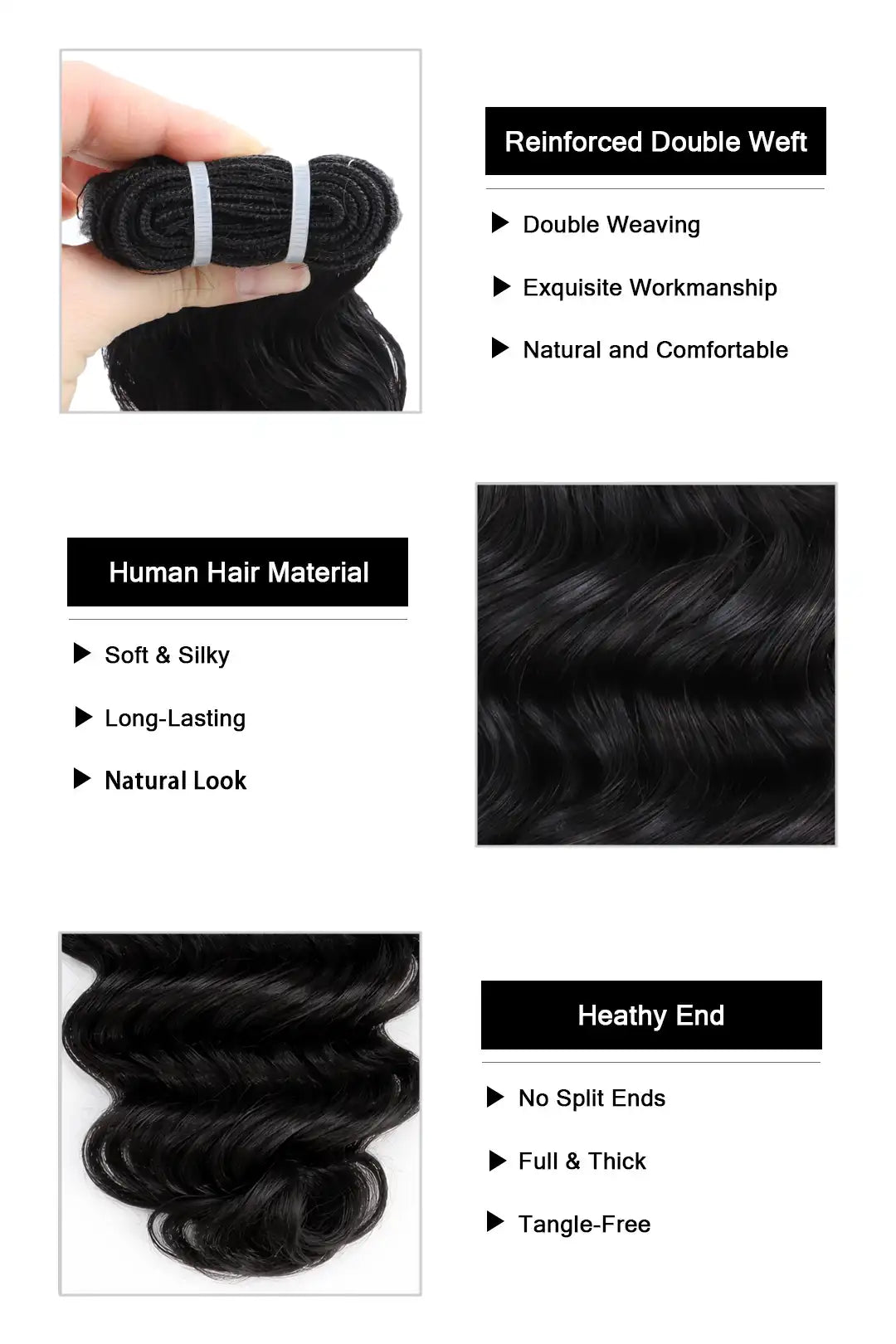 Cambodian Virgin Hair Bundle Loose Wave Natural Color 12A 50% Density