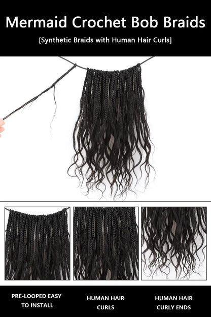 10 Inch Mermaid Crochet Bob Braids with Human Hair Curls BB03
