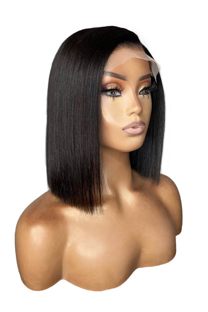 5x5 HD Lace Closure Wig Straight Black Blunt Cut Bob Human Hair