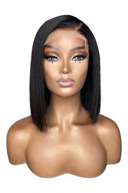 5x5 HD Lace Closure Wig Straight Black Blunt Cut Bob Human Hair