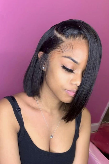5x5 HD Lace Closure Wig Straight Black Blunt Cut Bob Human Hair