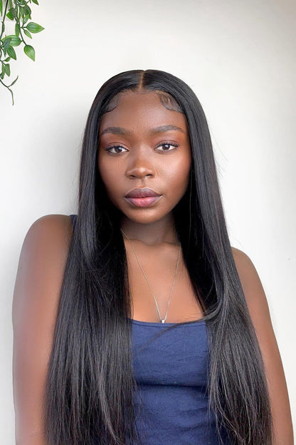 5x5 Lace Closure Wig Straight Human Hair Black Middle Part