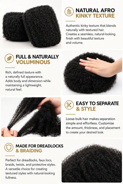 Afro Kinky Bulk Hair for Dreadlocks Braiding Natural Black 50g Pack