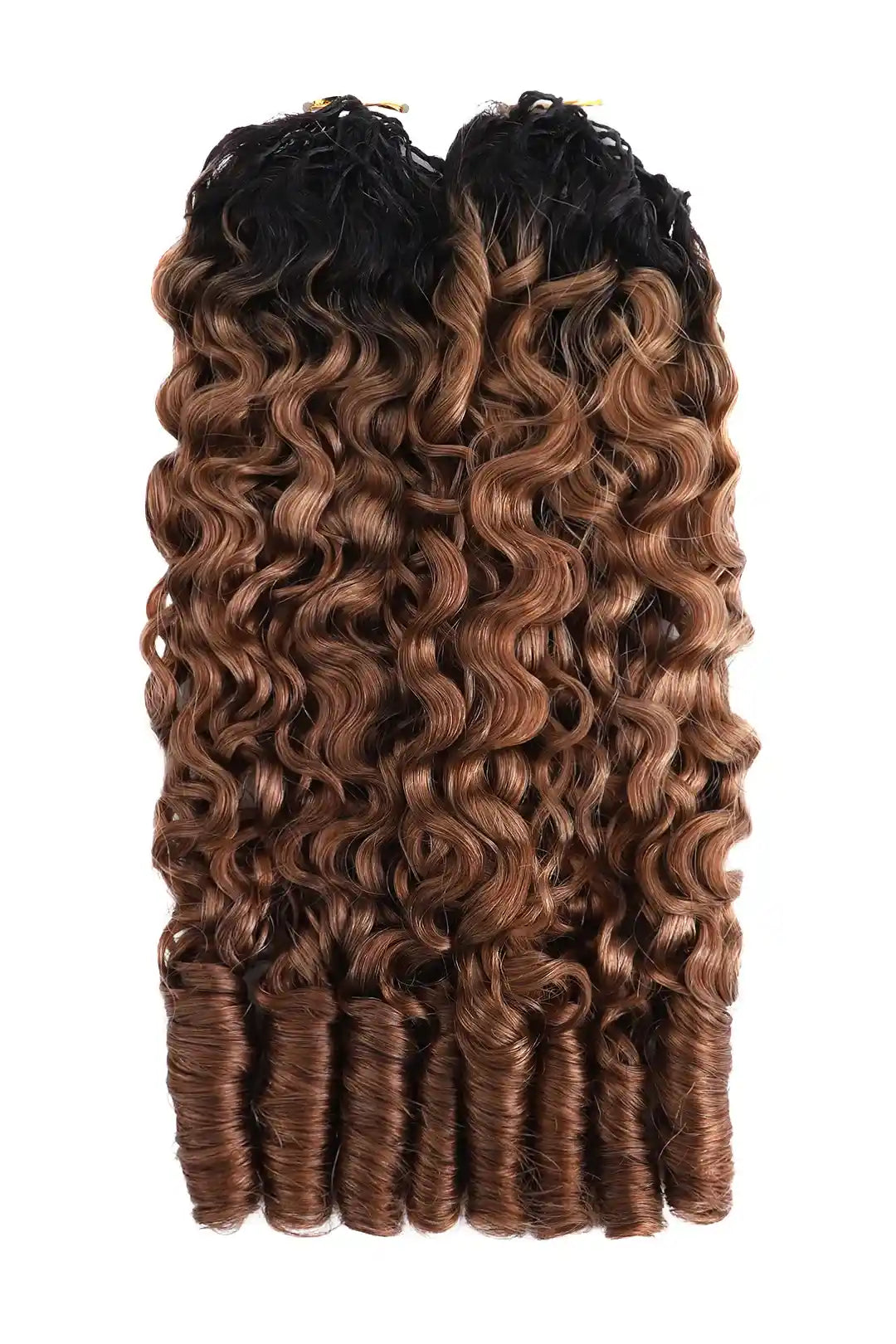 Auburn Brown Ombre Burmese Curly with Spiral Curls Feather Crochet Hair - T1B/30 Human Hair