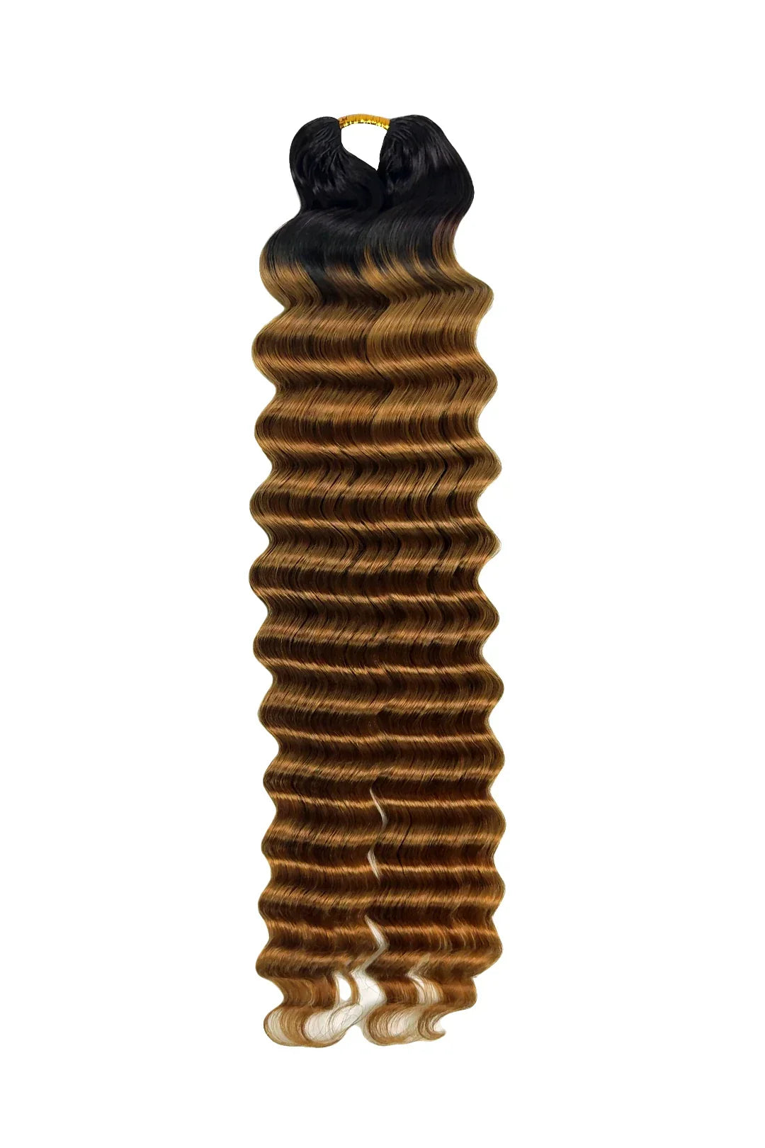 Double Drawn Auburn Brown Ombre Deep Wave Feather Crochet Hair - T1B/30 Human Hair