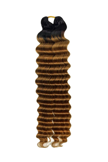 Double Drawn Auburn Brown Ombre Deep Wave Feather Crochet Hair - T1B/30 Human Hair