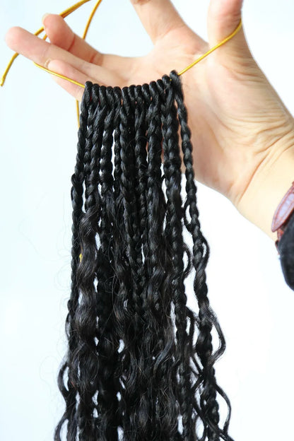 Box Braids Crochet with Human Hair Curls