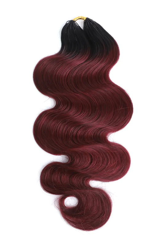 Double Drawn Burgundy Ombre Body Wave Feather Crochet Hair - T1B/99J Human Hair