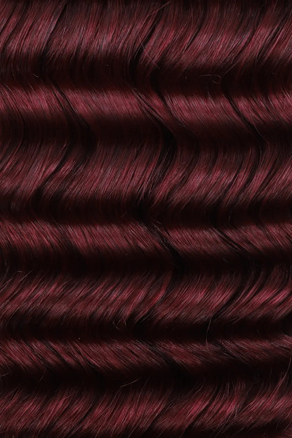 Curvature details of T1B/Burgundy 99J deep wave feather crochet human hair
