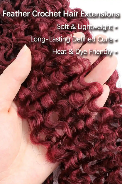 Burgundy Ombre Water Deep Wave Feather Crochet Hair - T1B/99J Human Hair