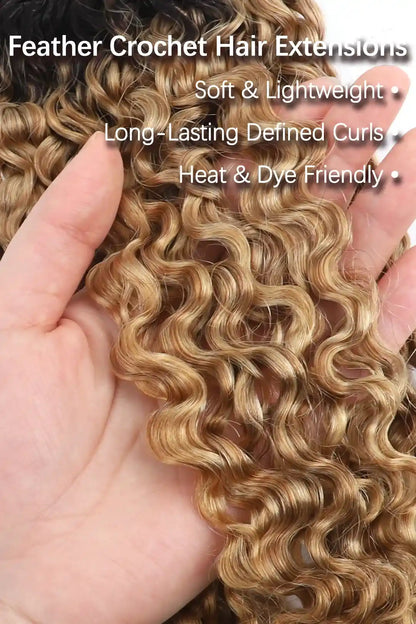 Honey Blonde Ombre Water Deep Wave Feather Crochet Hair - T1B/27 Human Hair