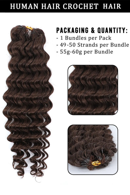 Dark Brown Deep Wave Feather Crochet Human Hair Extension FE31 60g