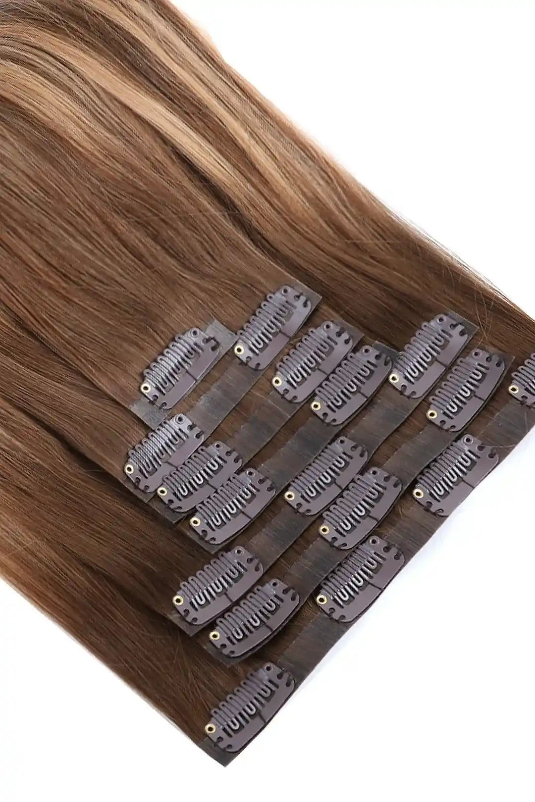 Seamless Clip in Hair Extensions Brown with Blonde Highlights
