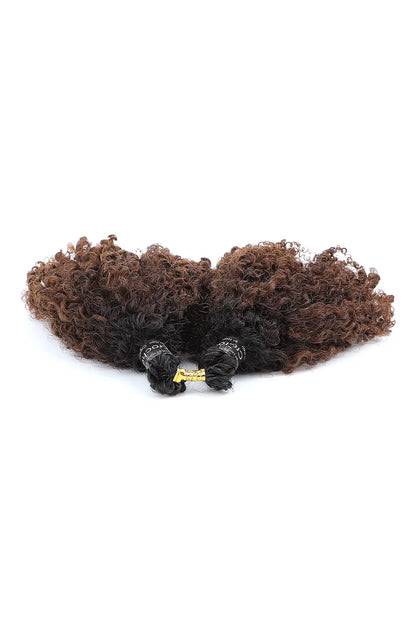 Double Drawn #1B/4 Two-tone Color Tight Curly Feather Crochet Human Hair