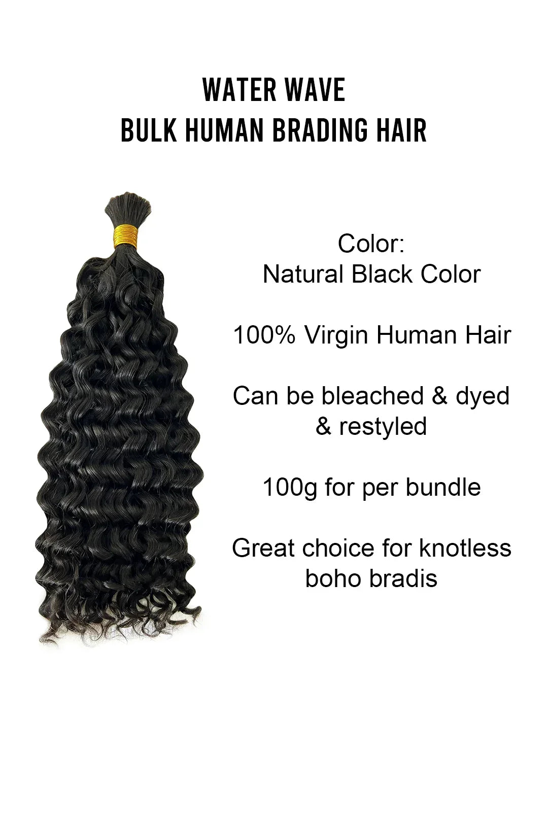 Double Drawn Water Wave Bulk Hair For Braiding Natural Black