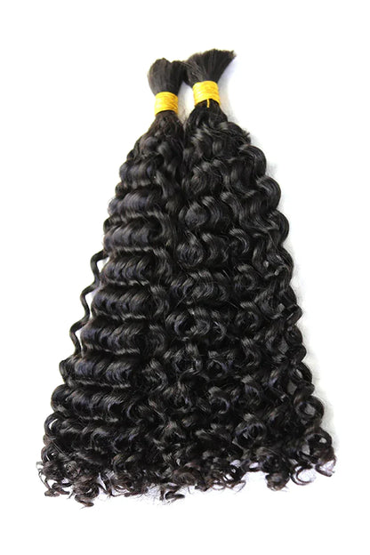 Double Drawn Water Wave Bulk Hair For Braiding Natural Black