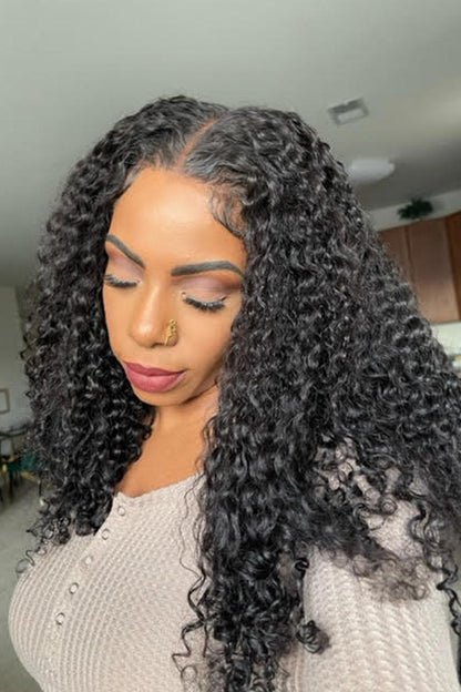 5x5 Lace Closure Wig Deep Wave Remy Human Hair Natural Black
