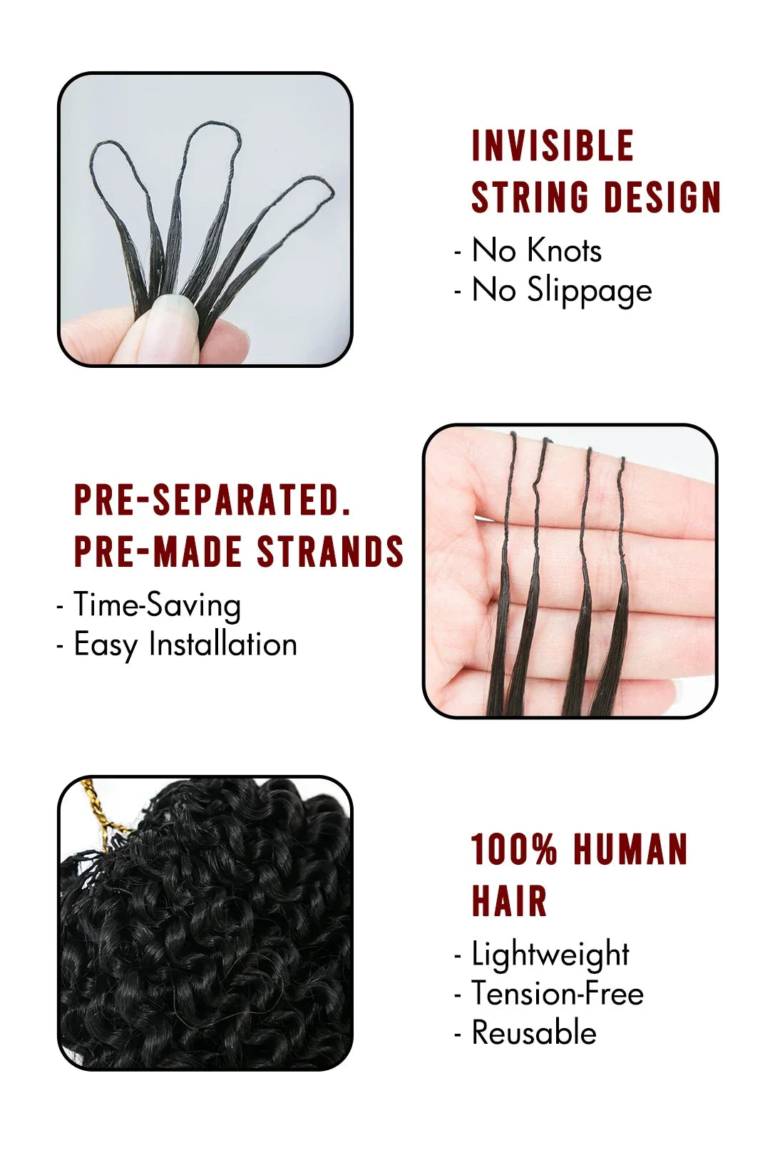 Double Drawn Feather Crochet Hair Extension Afro Kinky Curly Human Hair Double-Strand