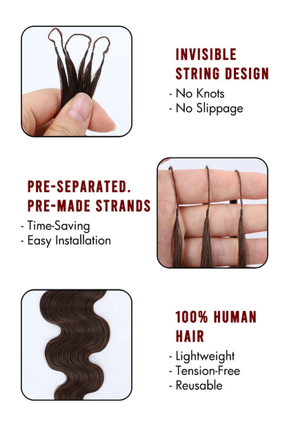 Dark Brown Body Wave Feather Crochet Hair Extension Human Hair FE34 60g