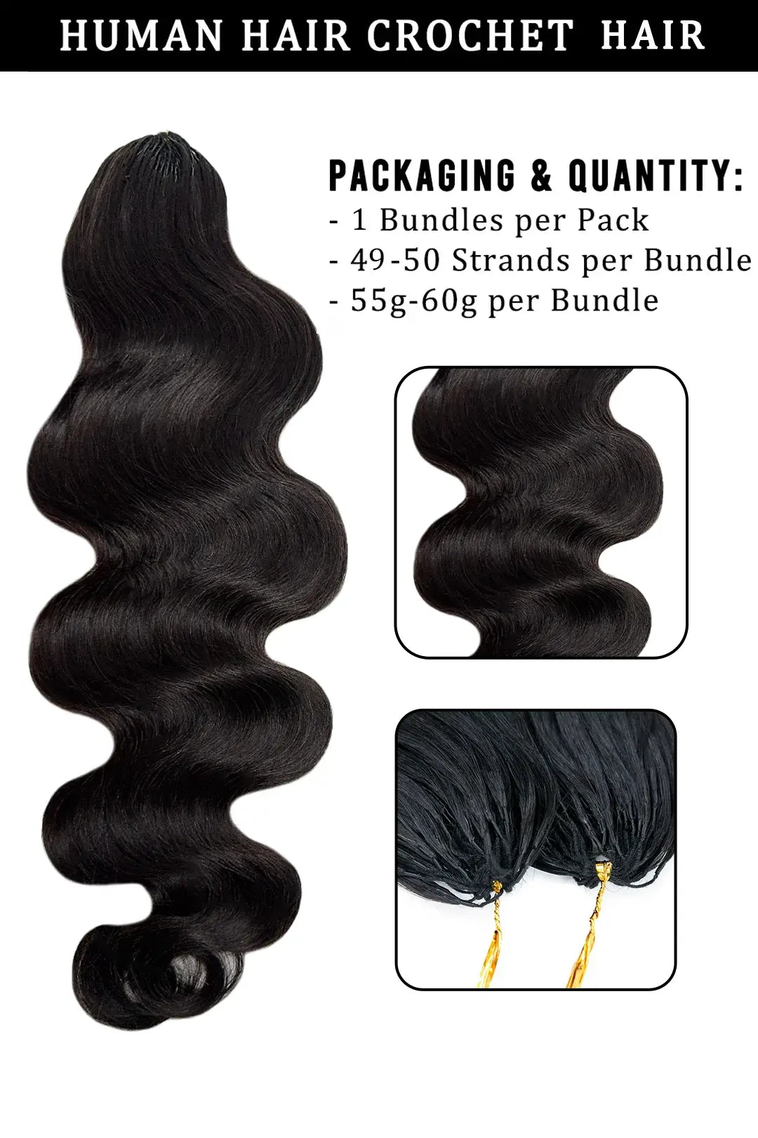 Double Drawn Feather Crochet Hair Extension Body Wave Human Hair Double-Strand
