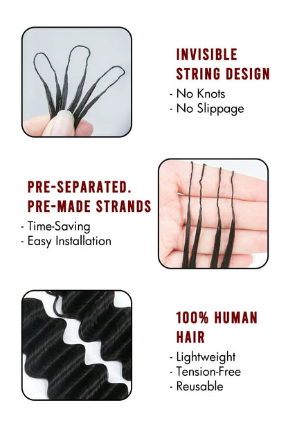 Double Drawn Feather Crochet Hair Extension Deep Wave Human Hair Double-Strand