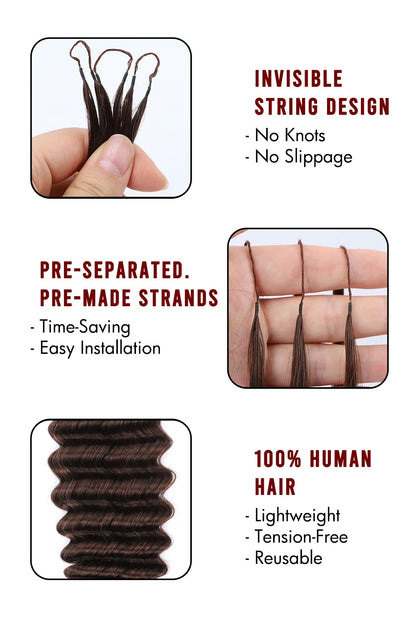 Dark Brown Deep Wave Feather Crochet Human Hair Extension FE31 60g