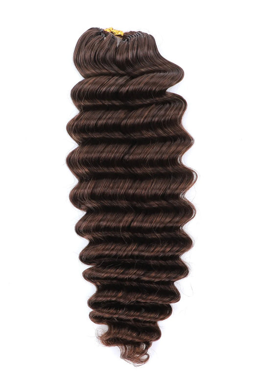 Dark Brown Deep Wave Feather Crochet Human Hair Extension FE31 60g