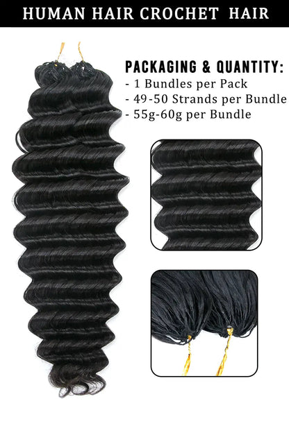 Double Drawn Feather Crochet Hair Extension Deep Wave Human Hair Double-Strand