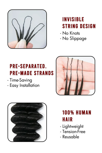 Double Drawn Feather Crochet Hair Extension Loose Deep Wave Human Hair Double-Strand