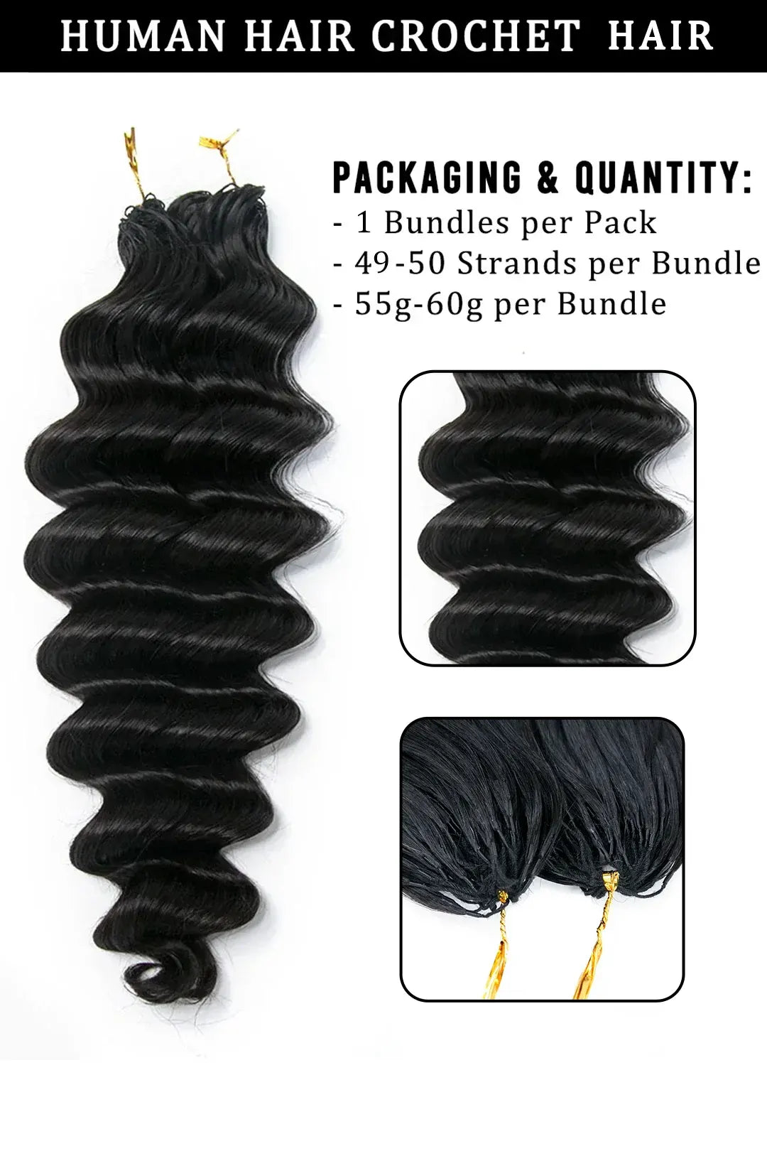 Double Drawn Feather Crochet Hair Extension Loose Deep Wave Human Hair Double-Strand