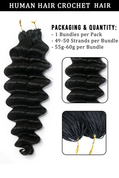 Double Drawn Feather Crochet Hair Extension Loose Deep Wave Human Hair Double-Strand