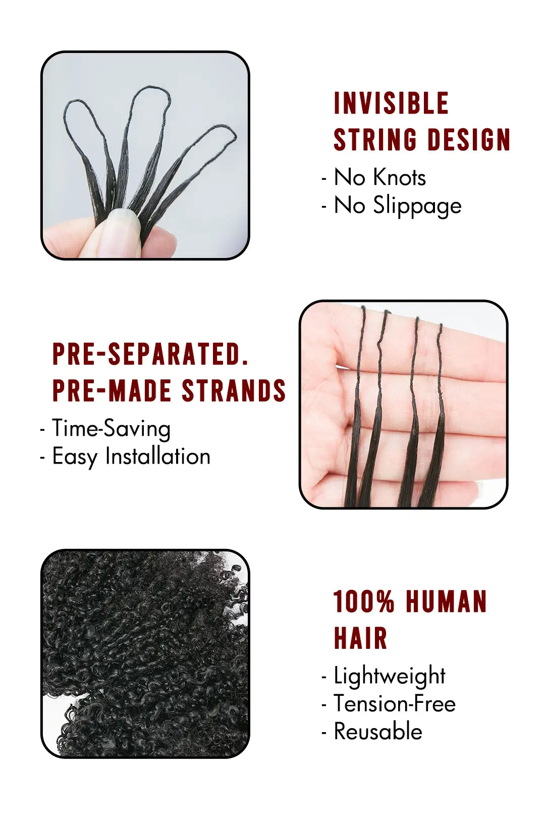 Double Drawn Feather Crochet Hair Extension Tight Curly Human Hair Double-Strand
