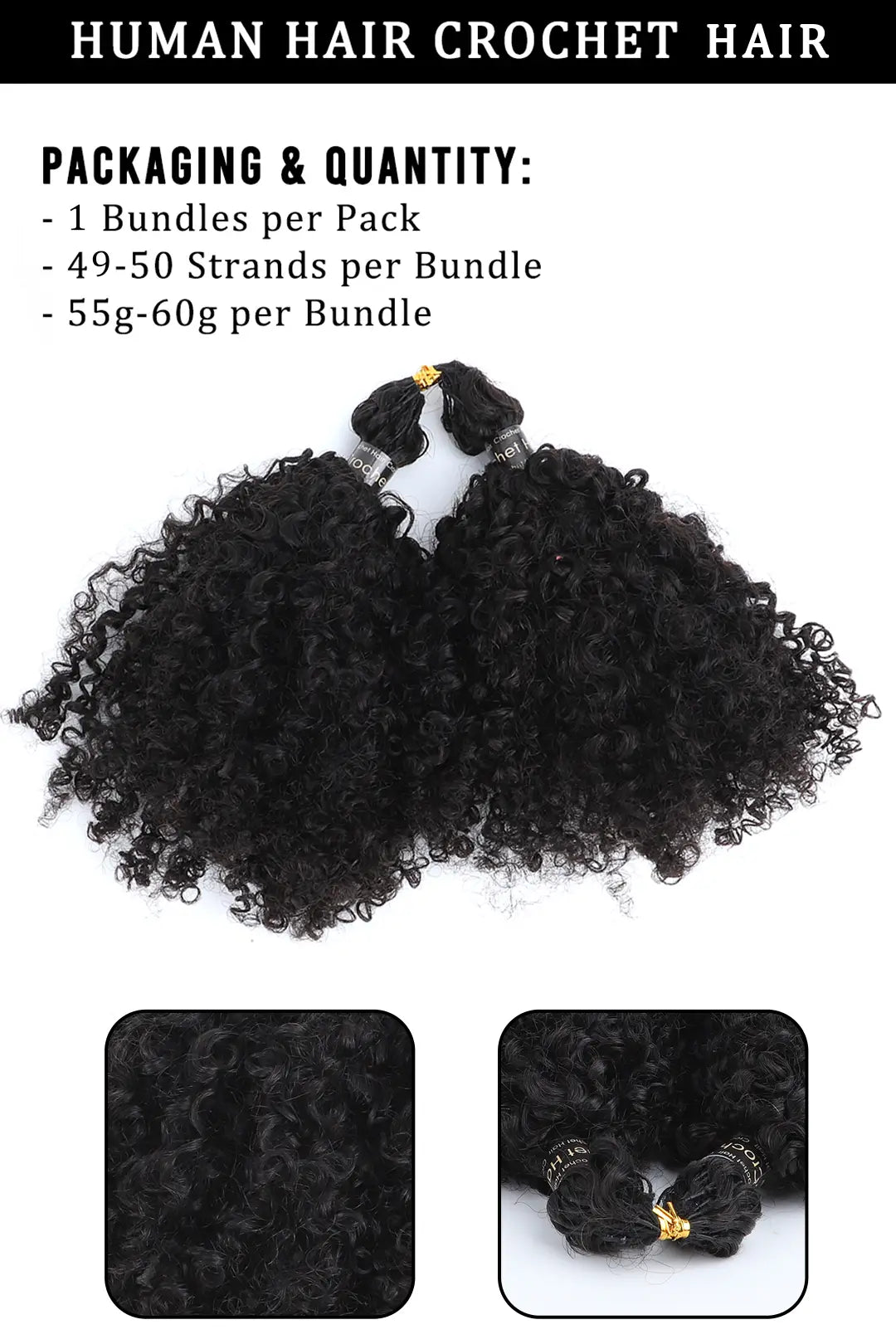 Double Drawn Feather Crochet Hair Extension Tight Curly Human Hair Double-Strand