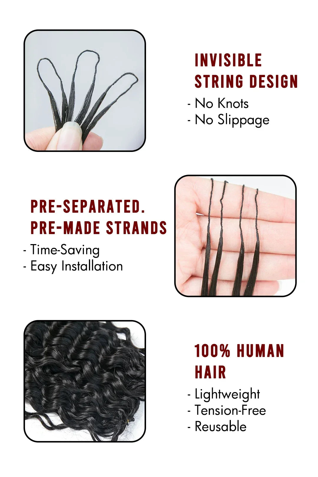 Double Drawn Feather Crochet Hair Extension Water Wave Human Hair Double-Strand