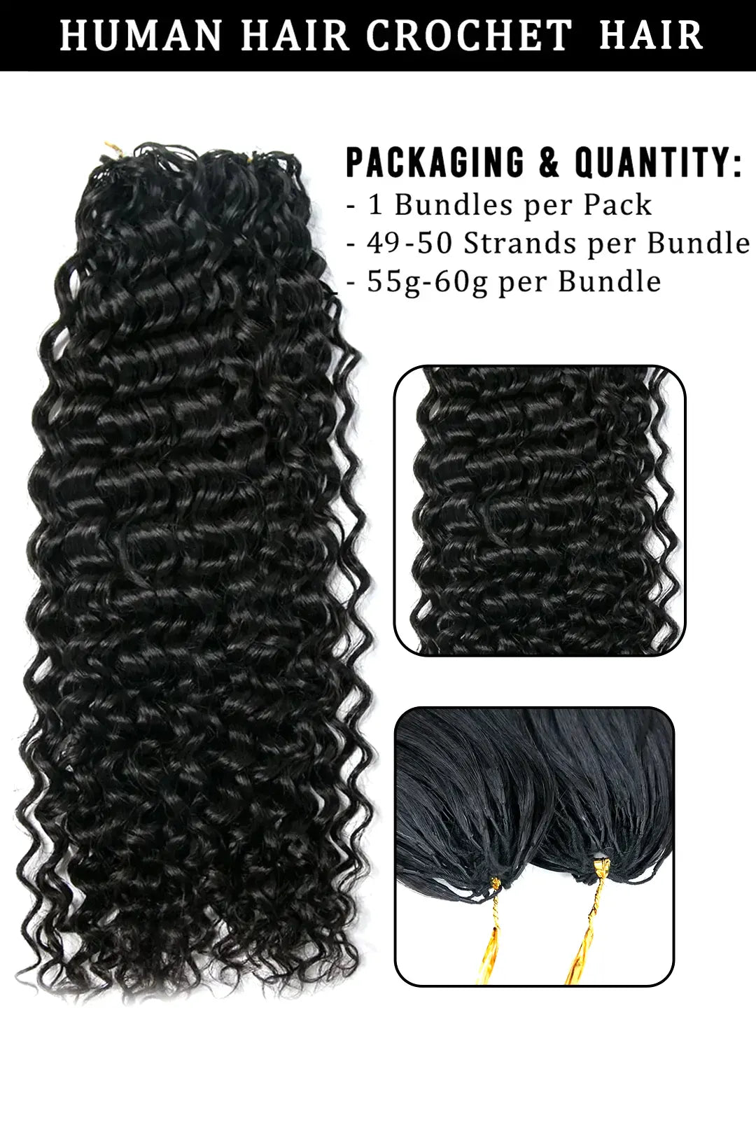 Double Drawn Feather Crochet Hair Extension Water Wave Human Hair Double-Strand
