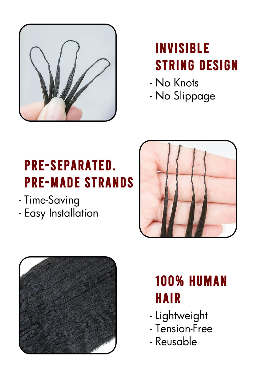 Double Drawn Feather Crochet Hair Extension Wet and Wavy Human Hair Double-Strand
