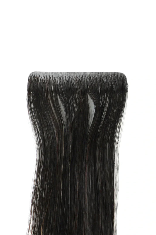 Hand Tied Tape-In Hair Extensions Straight Black Human Hair 20 Pcs