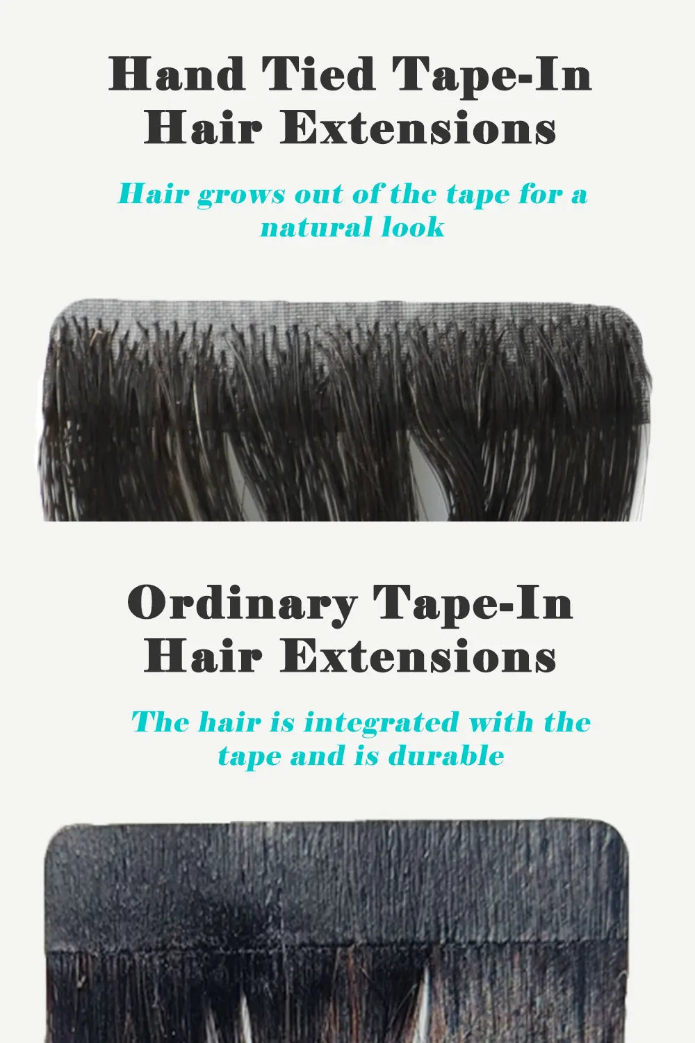 Hand Tied Tape-In Hair Extensions Straight Black Human Hair 20 Pcs