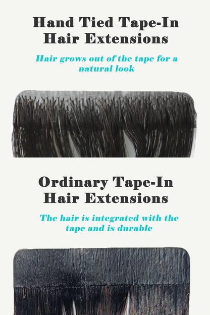 Hand Tied Tape-In Hair Extensions Straight Black Human Hair 20 Pcs