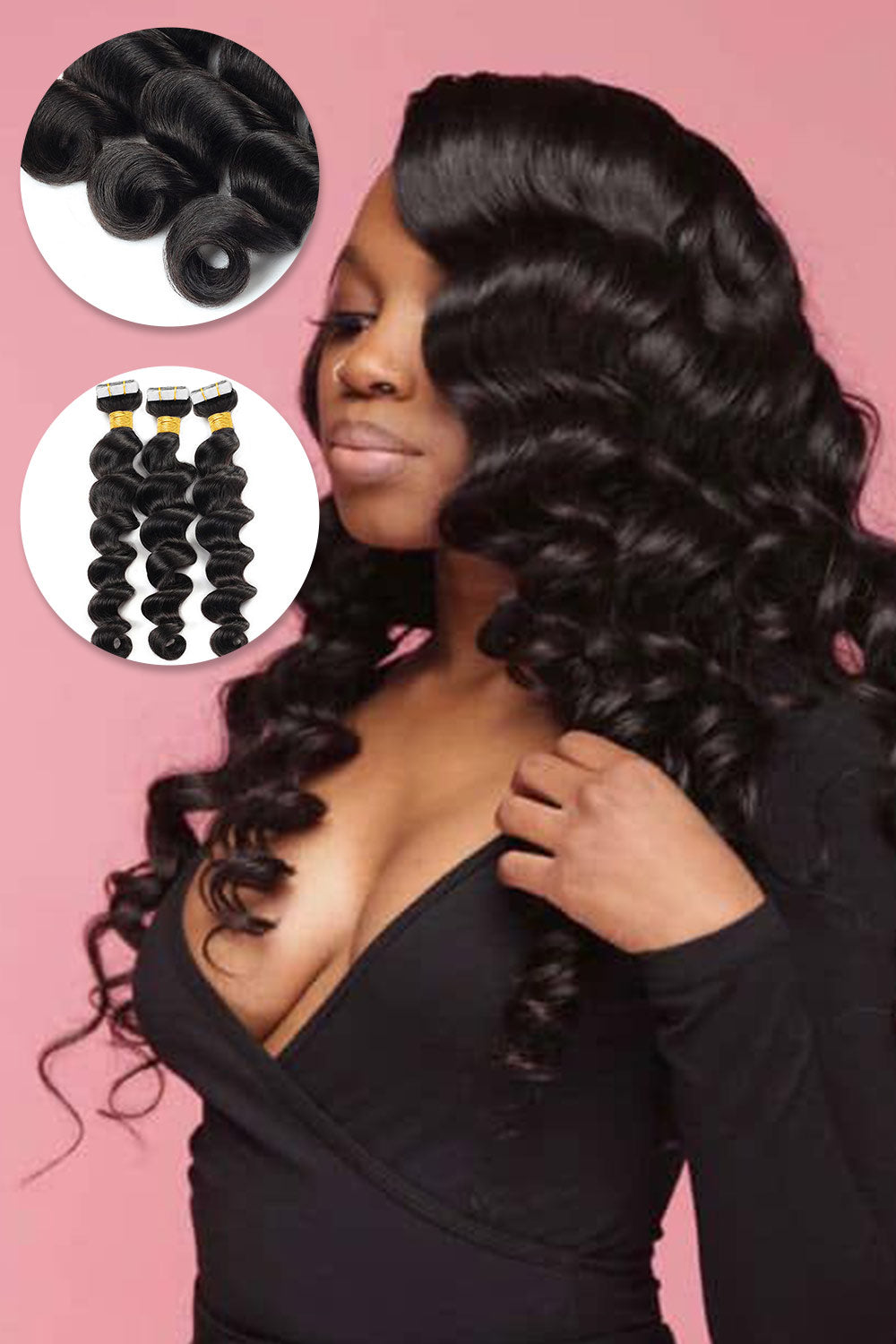 Human Hair Loose Wave Tape in Hair Extensions for Black Hair