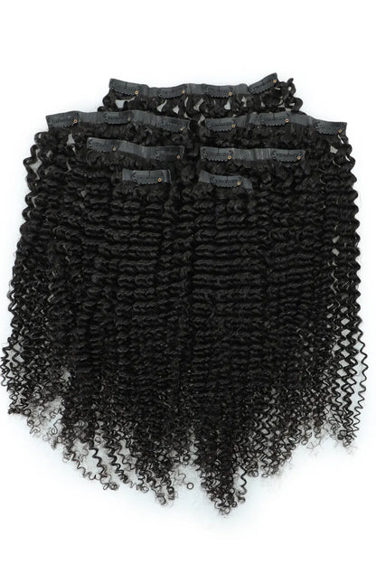 Kinky Curly Seamless Clip in Hair Extensions Natural Black 7 Pcs