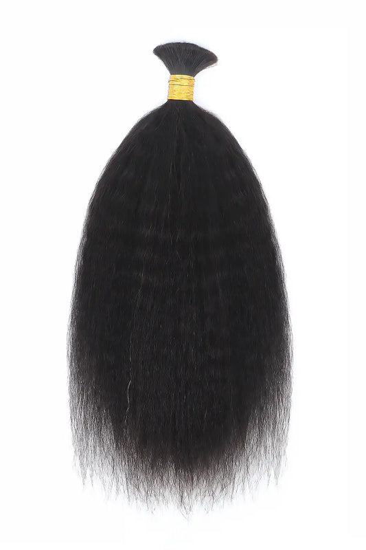 Double Drawn Kinky Straight Bulk Hair For Braiding Natural Black