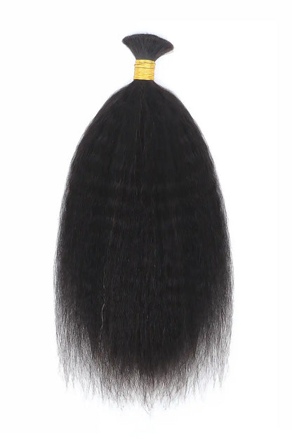 Single Drawn Kinky Straight Bulk Hair For Braiding Natural Black