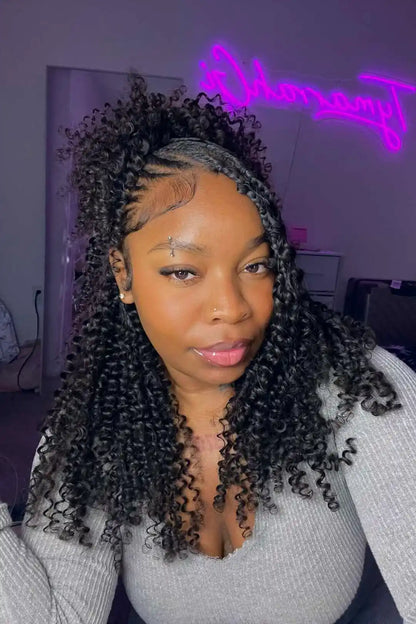 Double Drawn Burmese Curly with Spiral Curls Feather Crochet Human Hair Extension FE33 60g