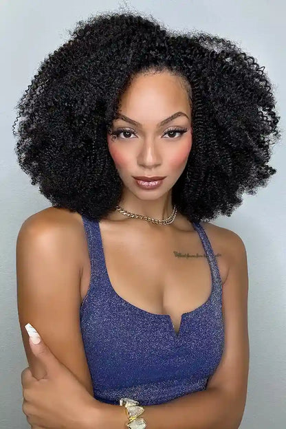 Double Drawn Feather Crochet Hair Extension Afro Kinky Curly Human Hair Double-Strand