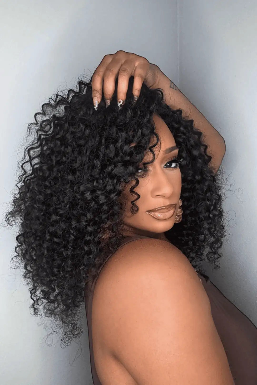Double Drawn Feather Crochet Hair Extension Deep Wave Human Hair Double-Strand