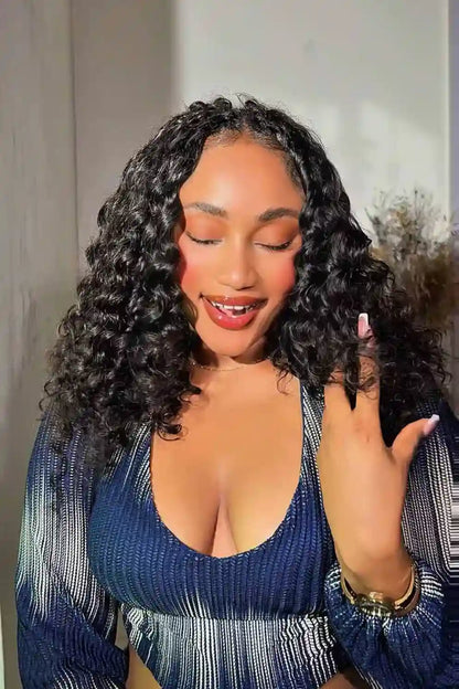 Double Drawn Feather Crochet Hair Extension Loose Deep Wave Human Hair Double-Strand