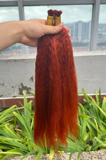 350# Ginger Kinky Straight Bulk Human Hair For Braiding BU17