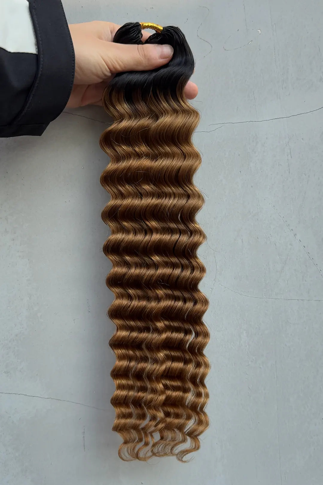 Double Drawn Auburn Brown Ombre Deep Wave Feather Crochet Hair - T1B/30 Human Hair